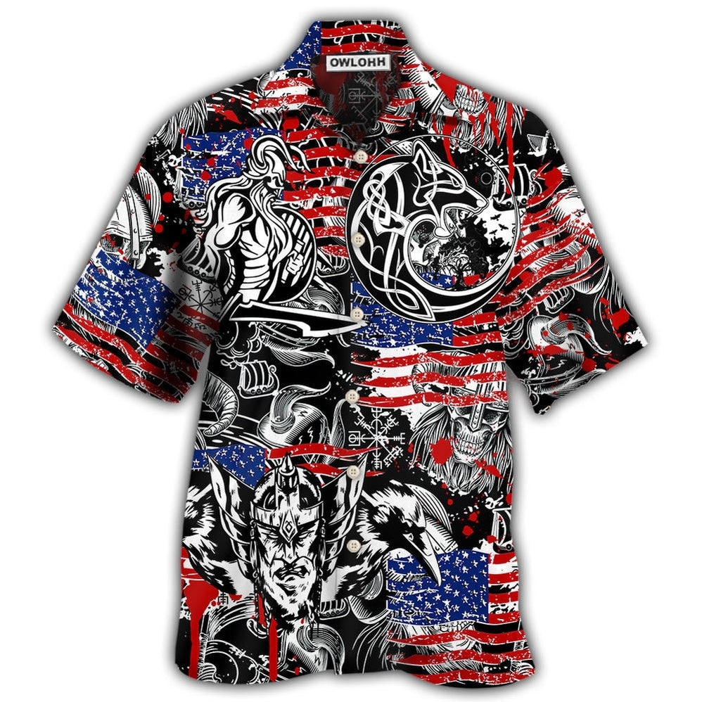Hawaiian Shirt / Adults / S Viking Independence Day Odin Warrior And Wolf - Hawaiian Shirt - Owls Matrix LTD