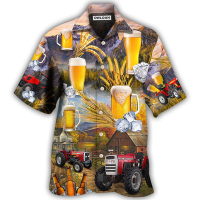 Hawaiian Shirt / Adults / S Beer And Tractor Autumn Farm Life - Hawaiian Shirt - Owls Matrix LTD