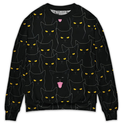 Black Cat Lovely Looking At You - Sweater - Ugly Christmas Sweaters - Owls Matrix LTD