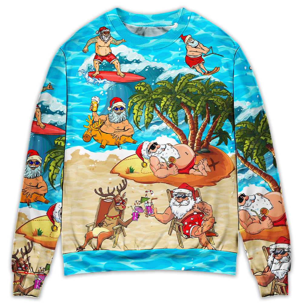Sweater / S Christmas Santa Claus Chilling On The Beach Mele Kalikimaka Funny - Sweater - Ugly Christmas Sweaters - Owls Matrix LTD