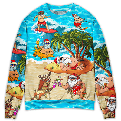 Sweater / S Christmas Santa Claus Chilling On The Beach Mele Kalikimaka Funny - Sweater - Ugly Christmas Sweaters - Owls Matrix LTD