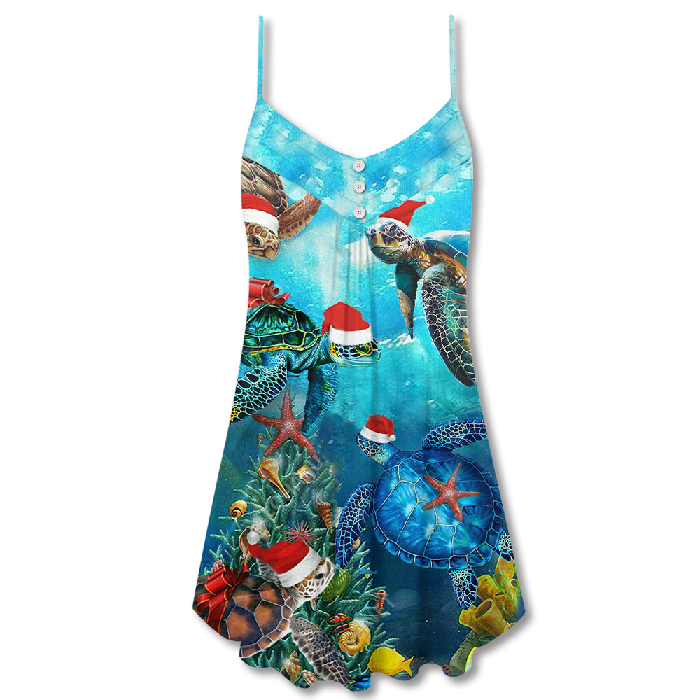 Christmas Turtle Love Xmas And Ocean - V-neck Sleeveless Cami Dress - Owls Matrix LTD