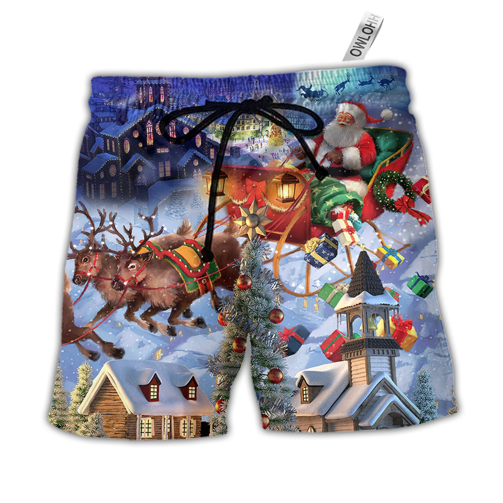 Beach Short / Adults / S Christmas Rudolph Santa Claus Reindeer Gift Light Art Style - Beach Short - Owls Matrix LTD