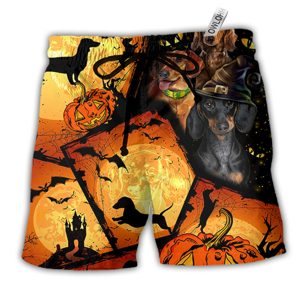 Beach Short / Adults / S Halloween Dachshund Pumpkin Scary - Beach Short - Owls Matrix LTD