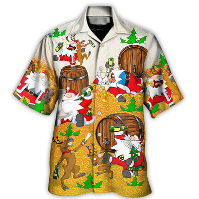 Hawaiian Shirt / Adults / S Christmas Santa Claus Drunk Beer Funny Happy Xmas - Hawaiian Shirt - Owls Matrix LTD