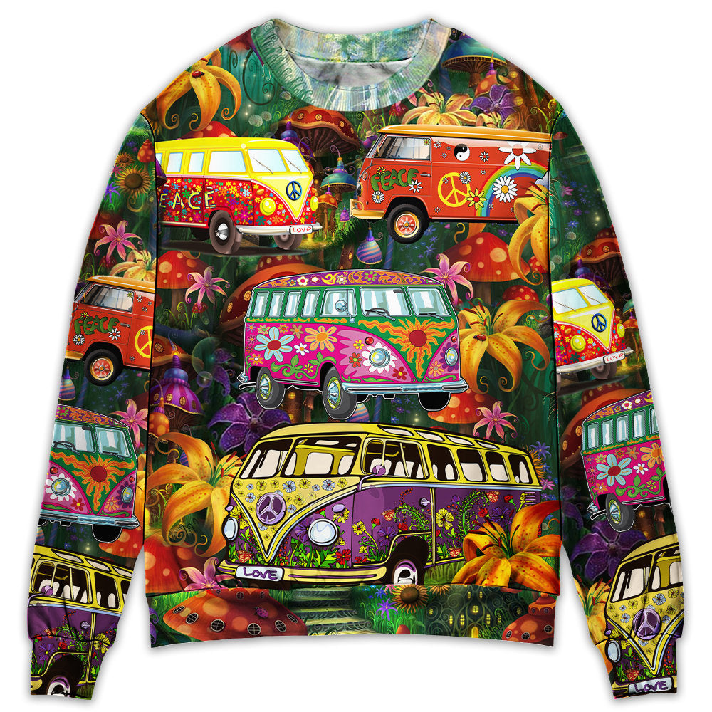 Hippie Bus Peace Life Colorful Style - Sweater - Ugly Christmas Sweaters - Owls Matrix LTD