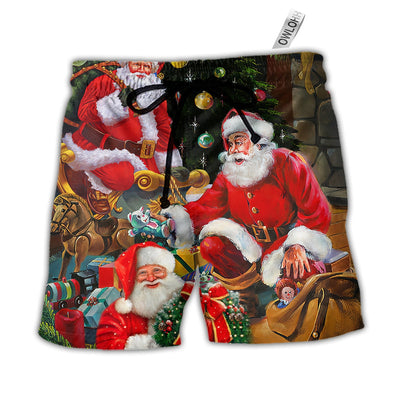 Beach Short / Adults / S Christmas Santa Claus Gift Xmas Is Coming Art Style - Beach Short - Owls Matrix LTD