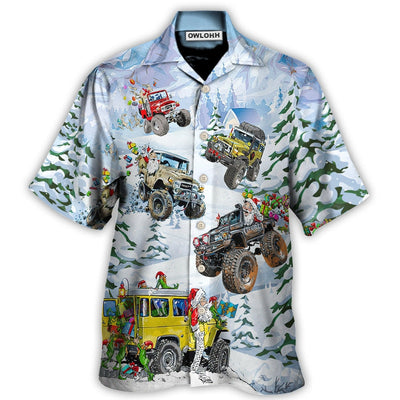 Hawaiian Shirt / Adults / S Christmas Santa Riding Monster Jeep - Hawaiian Shirt - Owls Matrix LTD