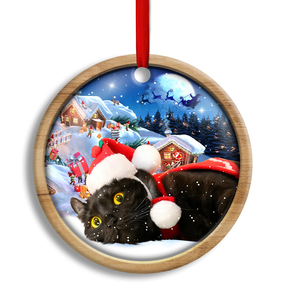 Pack 1 Christmas Black Cat Happy Xmas Light Decor Tree Hanging - Circle Ornament - Owls Matrix LTD