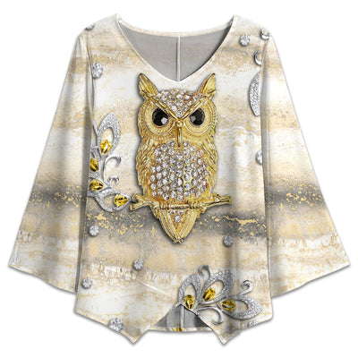 S Owl Golden Jewelry Marble Style - V-neck T-shirt - Owls Matrix LTD