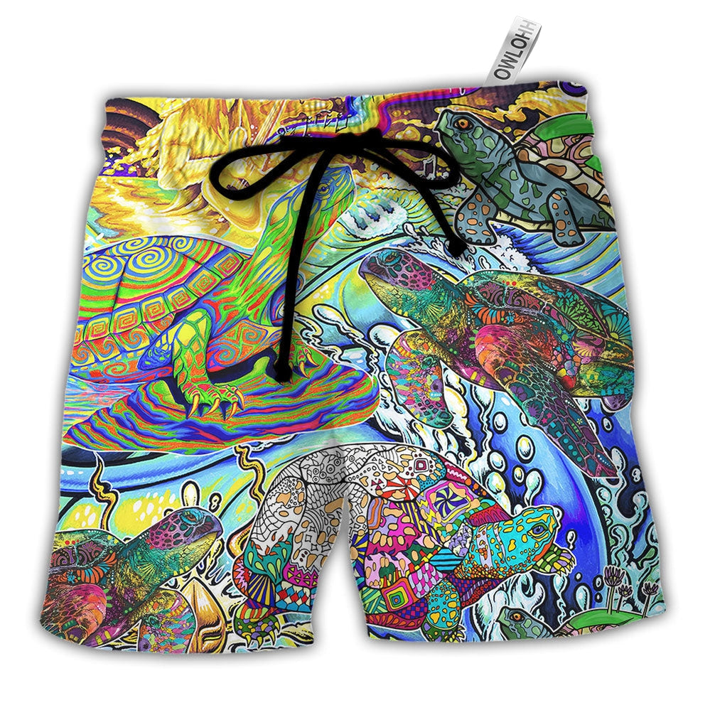 Beach Short / Adults / S Hippie Turtle Colorful Art Peace - Beach Short - Owls Matrix LTD