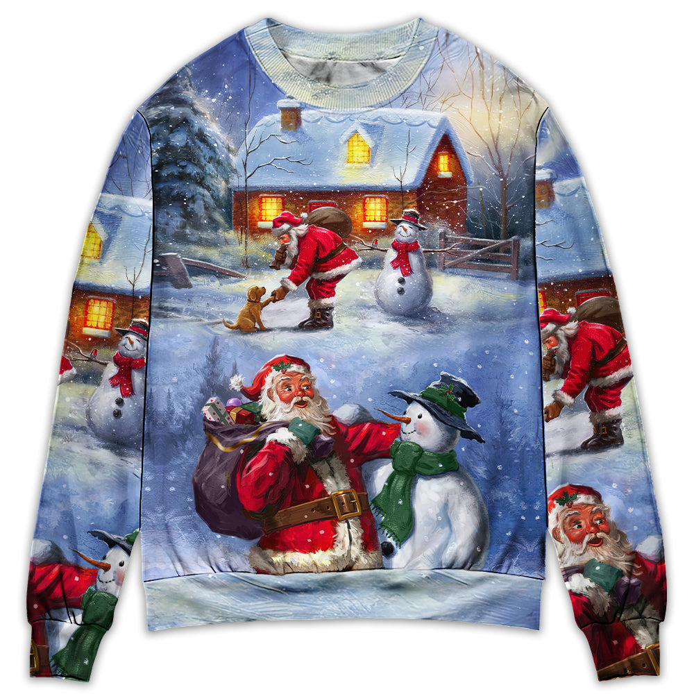 Sweater / S Christmas Santa Love Snowman In The Village Gift For Xmas - Sweater - Ugly Christmas Sweaters - Owls Matrix LTD