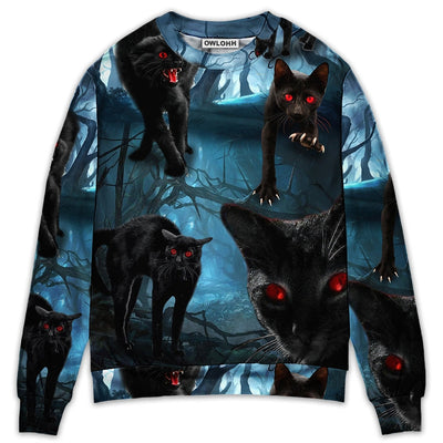 Sweater / S Halloween Black Cat Scary Style - Sweater - Ugly Christmas Sweaters - Owls Matrix LTD