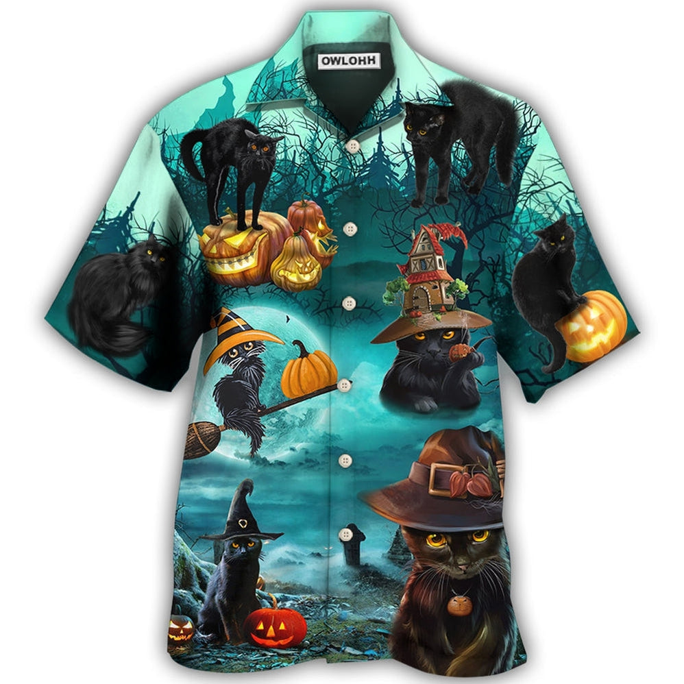 Hawaiian Shirt / Adults / S Halloween Black Cat Pumpkin Scary Style - Hawaiian Shirt - Owls Matrix LTD