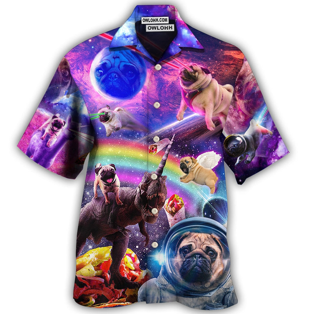 Hawaiian Shirt / Adults / S Pug Dog Galaxy Rainbow Star T-Rex Style - Hawaiian Shirt - Owls Matrix LTD