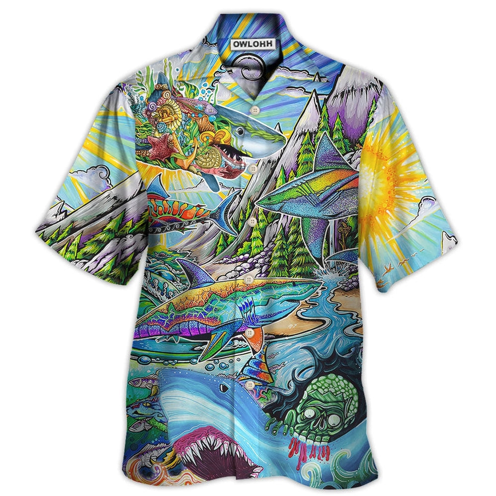 Hawaiian Shirt / Adults / S Hippie Shark Colorful Art Peace - Hawaiian Shirt - Owls Matrix LTD