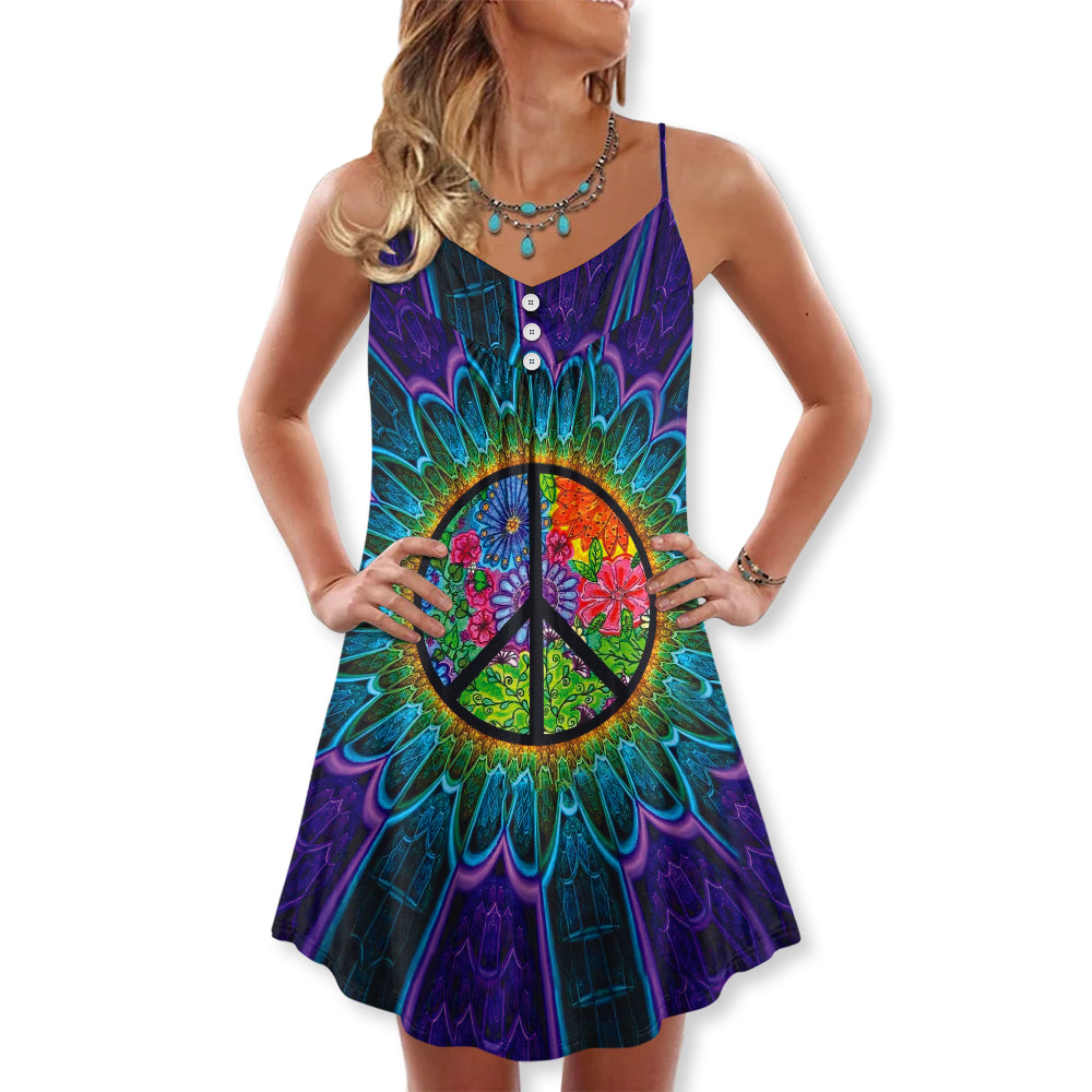 Hippie Sign Style Lover Hippie - V-neck Sleeveless Cami Dress - Owls Matrix LTD