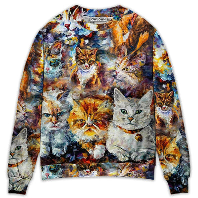 Sweater / S Cat Art Lover Cat Colorful Mixer - Sweater - Ugly Christmas Sweaters - Owls Matrix LTD