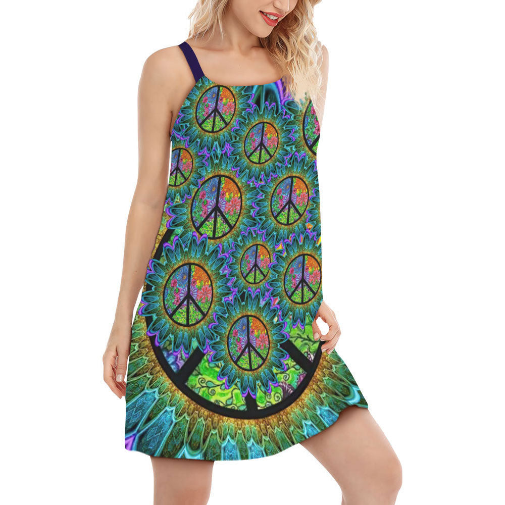 S Hippie Peace Life Color - Women's Sleeveless Cami Dress - Owls Matrix LTD