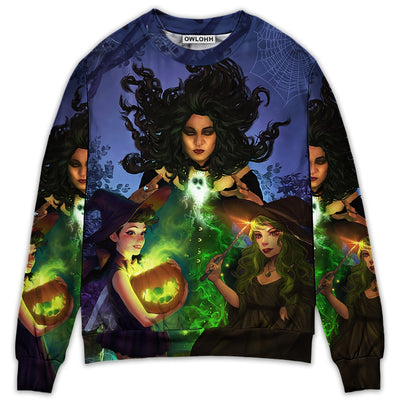 Sweater / S Halloween Magic Witch Ghost In The Dark Forest Art Style - Sweater - Ugly Christmas Sweaters - Owls Matrix LTD