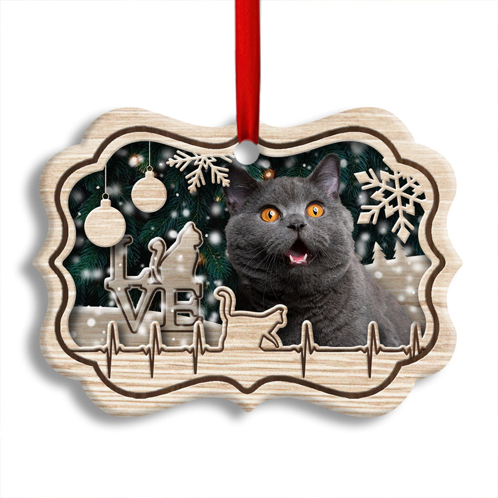 Pack 1 Christmas Cat Lover Heart Beat - Horizontal Ornament - Owls Matrix LTD