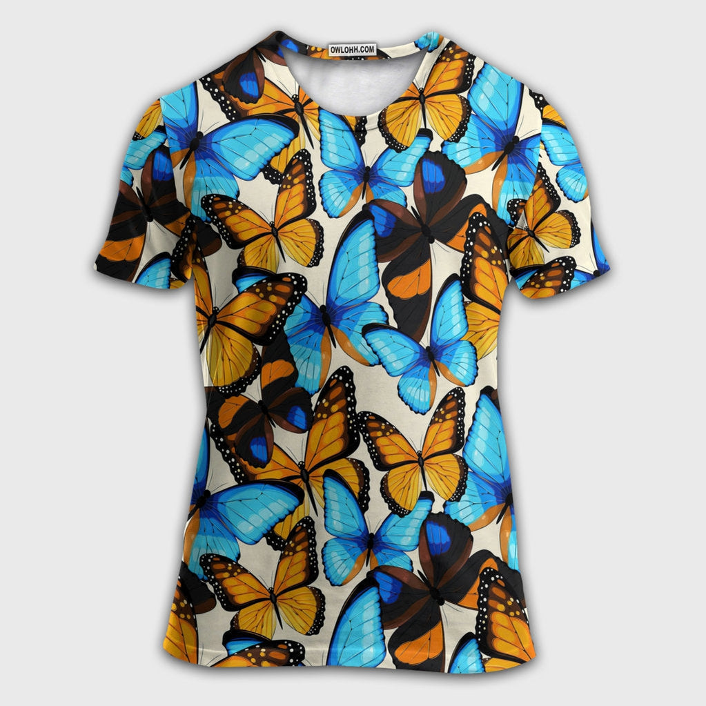 S Butterfly Abstract Colorful Vintage - Round Neck T-shirt - Owls Matrix LTD