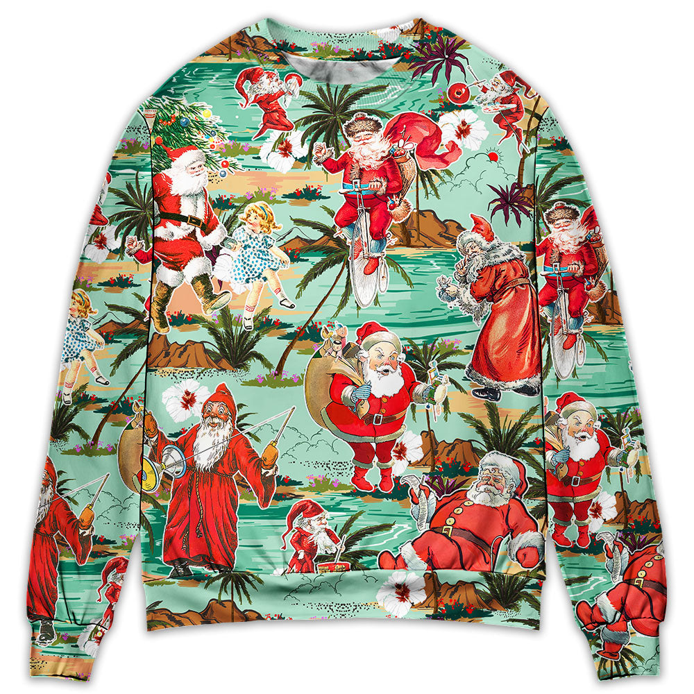 Sweater / S Christmas Santa Vacation Beach Joyful - Sweater - Ugly Christmas Sweaters - Owls Matrix LTD