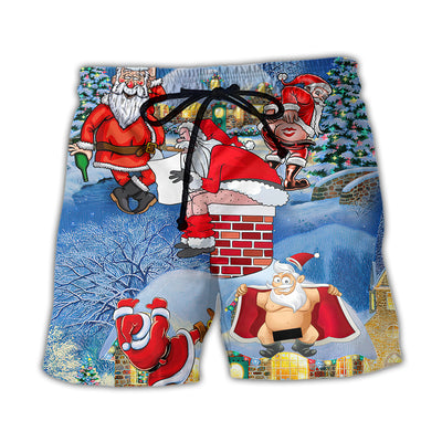 Beach Short / Adults / S Christmas Rebellious Santa Claus Drunk Beer Troll Xmas Funny - Beach Short - Owls Matrix LTD