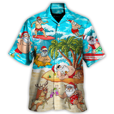 Hawaiian Shirt / Adults / S Christmas Santa Claus Chilling On The Beach Mele Kalikimaka Funny - Hawaiian Shirt - Owls Matrix LTD