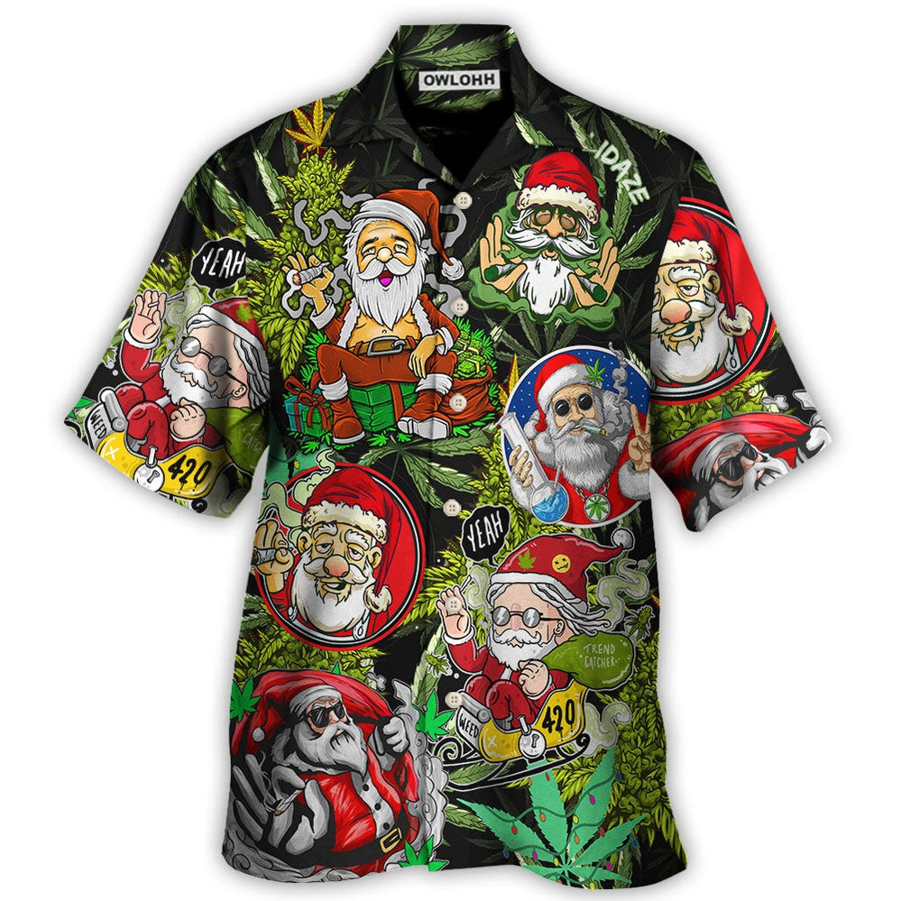 Christmas Weed Smoking Santa Hippie - Hawaiian Shirt - Owls Matrix LTD