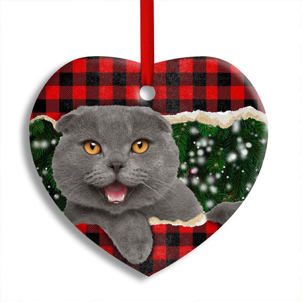 Pack 1 Christmas Cat Happy Meowy Xmas - Heart Ornament - Owls Matrix LTD