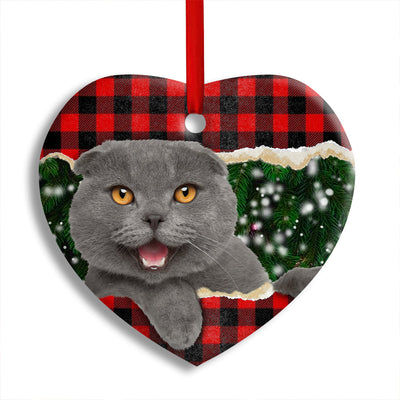 Pack 1 Christmas Cat Happy Meowy Xmas - Heart Ornament - Owls Matrix LTD