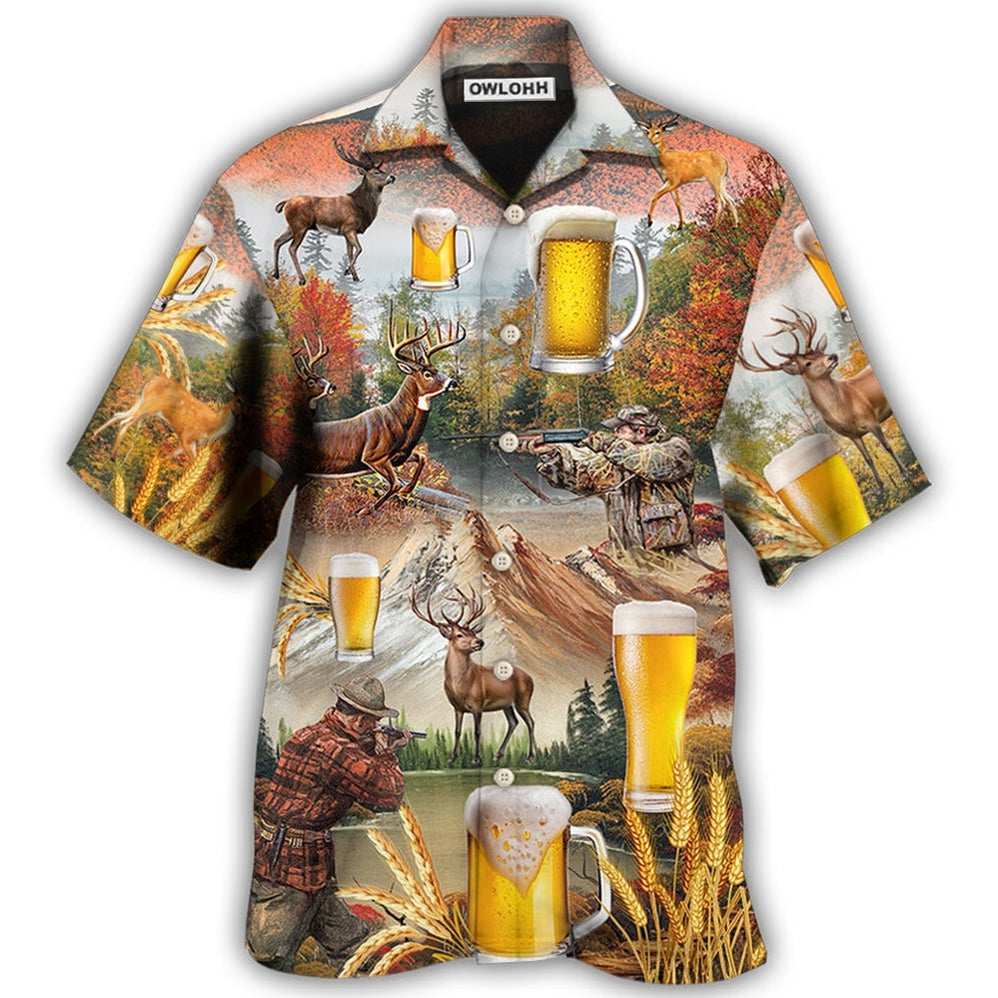Hawaiian Shirt / Adults / S Beer And Hunting Deer Autumn Mountain - Hawaiian Shirt - Owls Matrix LTD