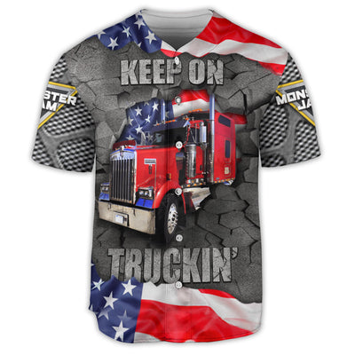 S Truck Cool Monster Truck Keep On Truckin' America Style - Baseball Jersey - Owls Matrix LTD
