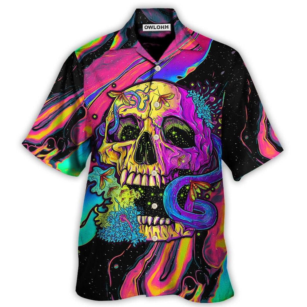 Hawaiian Shirt / Adults / S Skull And Moth Night Butterfly Neon Style - Hawaiian Shirt - Owls Matrix LTD