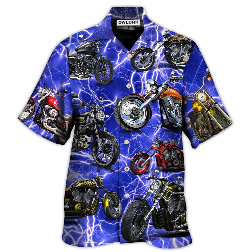 Hawaiian Shirt / Adults / S Motorcycle Lover Lightning Blue Cool Style - Hawaiian Shirt - Owls Matrix LTD