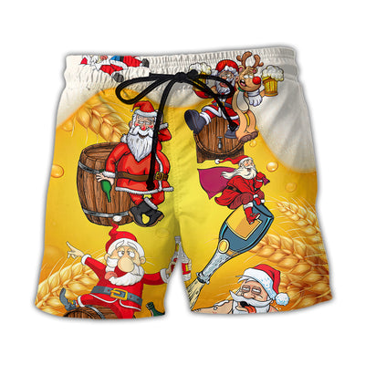 Beach Short / Adults / S Christmas Santa Claus Drunk Beer Funny Troll Xmas - Beach Short - Owls Matrix LTD