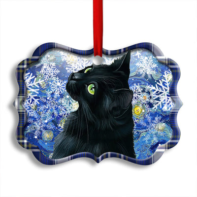 Pack 1 Christmas Black Cat Stary Snowy Night - Horizontal Ornament - Owls Matrix LTD