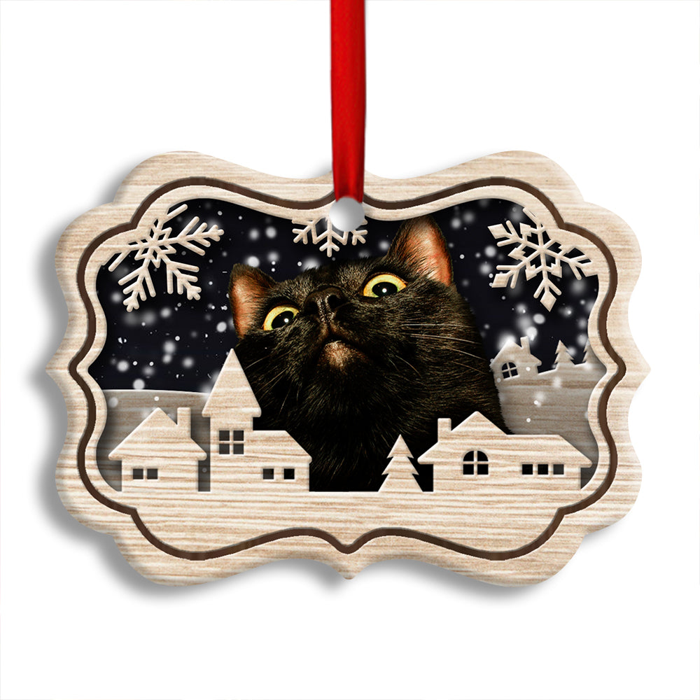 Pack 1 Christmas Cat Meow Xmas Winter Cats Cat Lovers - Horizontal Ornament - Owls Matrix LTD