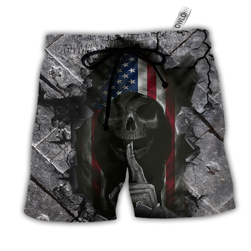 Beach Short / Adults / S Skull Dark American Flag Strong Wrought Iron - Beach Short - Owls Matrix LTD