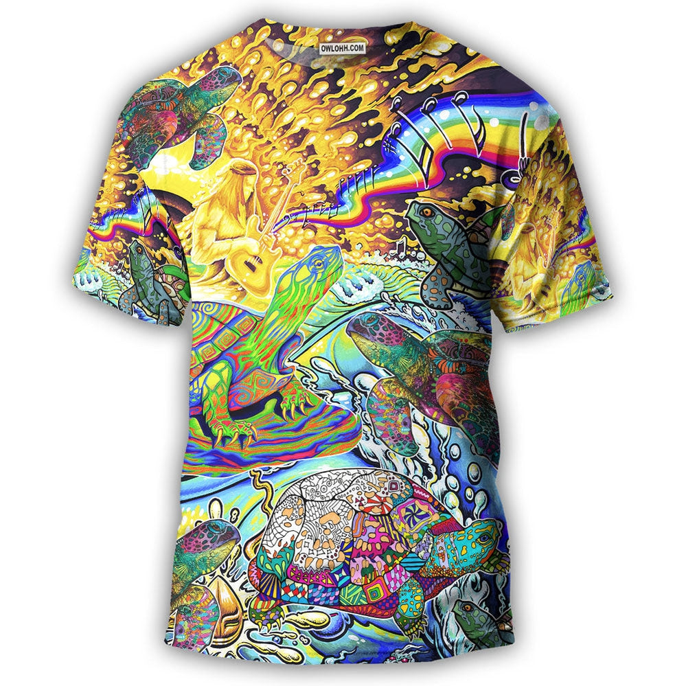 S Hippie Turtle Colorful Art Peace - Round Neck T-shirt - Owls Matrix LTD