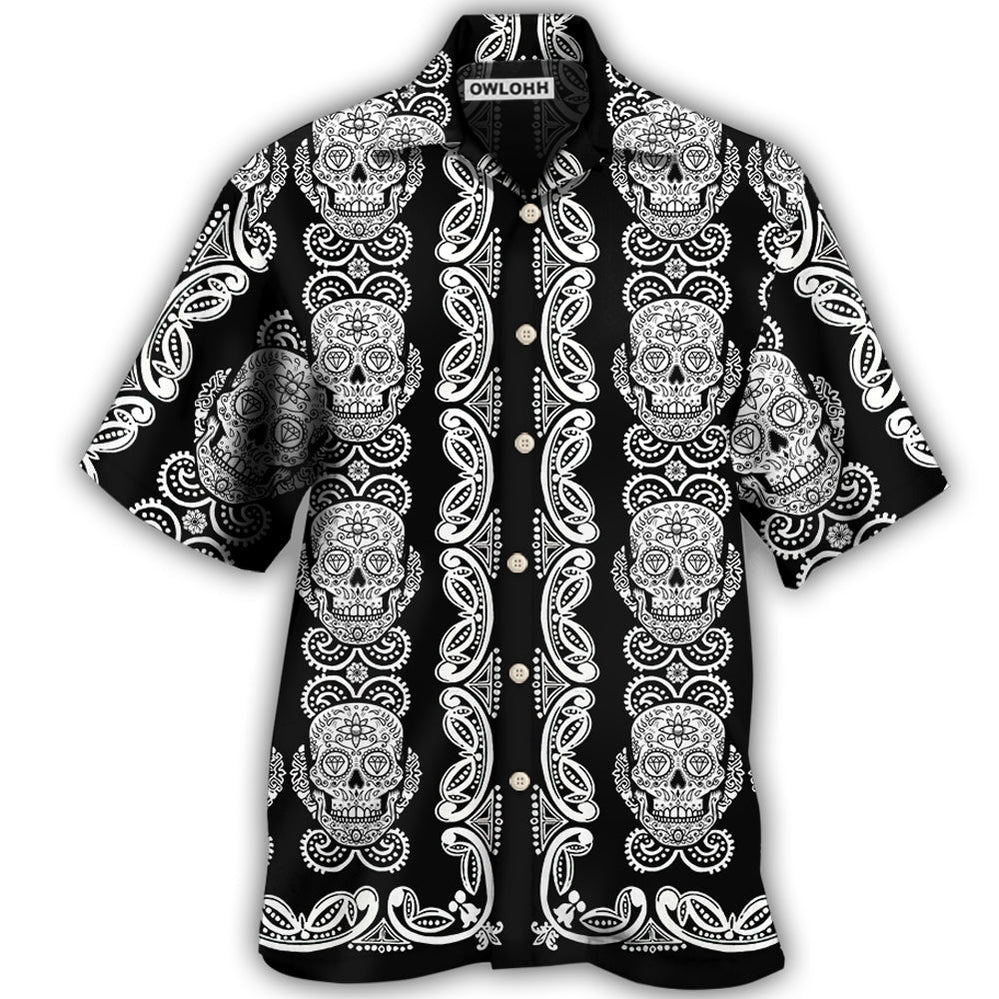Hawaiian Shirt / Adults / S Skull Diamond Pattern Black And White - Hawaiian Shirt - Owls Matrix LTD
