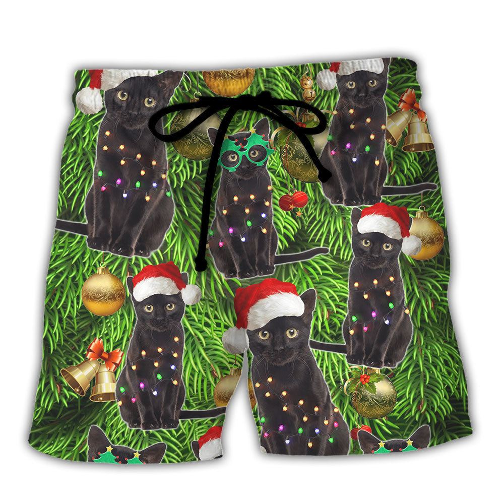 Beach Short / Adults / S Black Cat Christmas Merry Xmas - Beach Short - Owls Matrix LTD