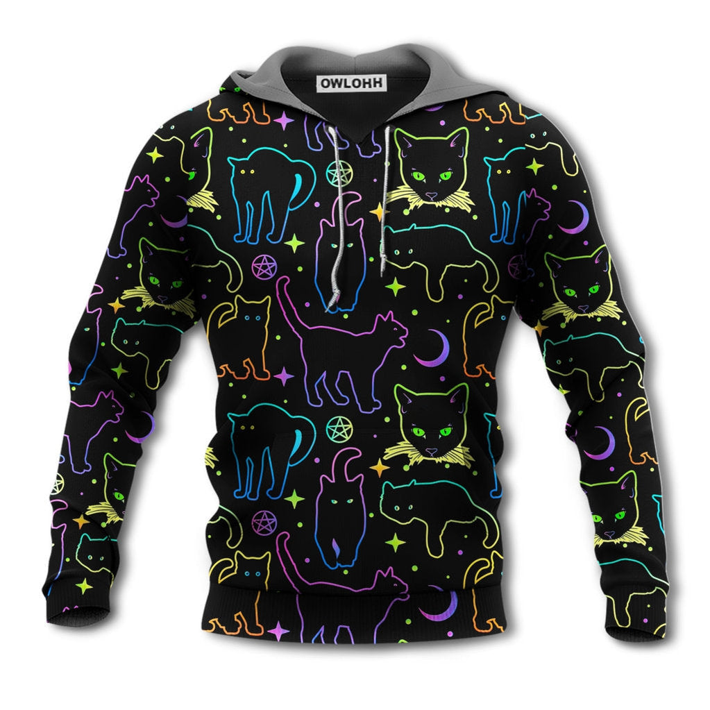 Unisex Hoodie / S Cat Neon Colorful Playing With Kitten Magical - Hoodie - Owls Matrix LTD