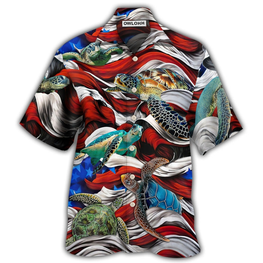 Hawaiian Shirt / Adults / S Turtle Independence Day Swimming In The American Flag - Hawaiian Shirt - Owls Matrix LTD