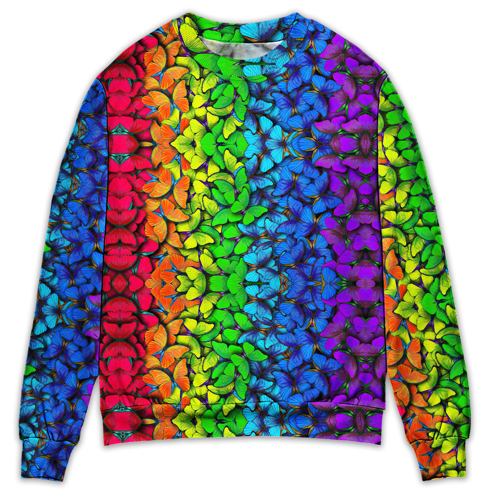 LGBT Colorful Rainbow Butterfly - Sweater - Ugly Christmas Sweaters - Owls Matrix LTD