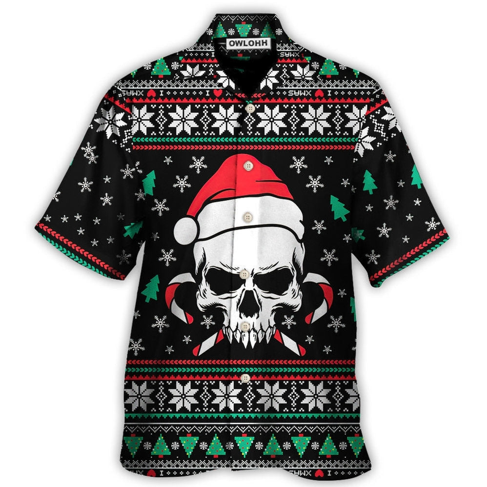 Hawaiian Shirt / Adults / S Christmas Skull Wearing Santa Claus Hat And Sweat Candy - Hawaiian Shirt - Owls Matrix LTD