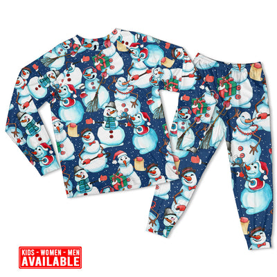 Women / S Christmas Happy Snowman Xmas - Pajamas Long Sleeve - Owls Matrix LTD