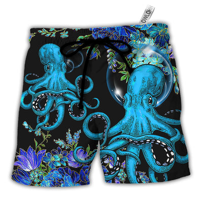 Beach Short / Adults / S Octopus With Flower Beauttiful Day - Beach Short - Owls Matrix LTD