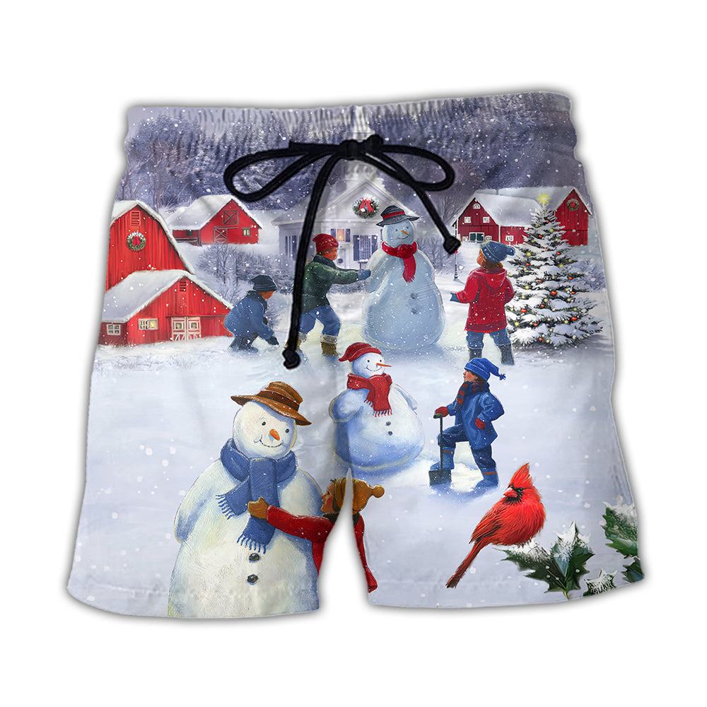 Beach Short / Adults / S Christmas Children Love Snowman In The Christmas Town - Beach Short - Owls Matrix LTD